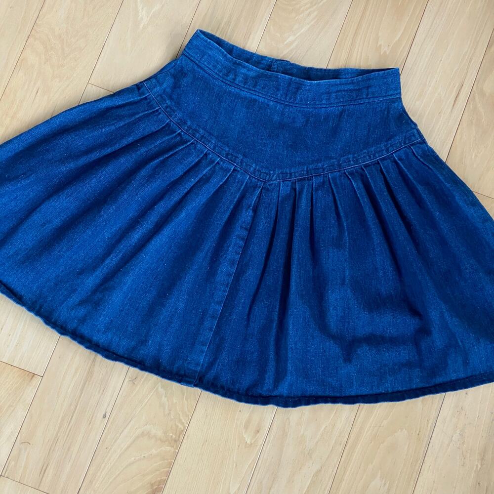 Vintage 70s 80s Handmade Denim Prairie Midi Skirt High Waist Pleated Cottagecore